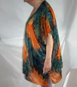 Orange and Navy Blue Silk Kaftan by Designs on Silk