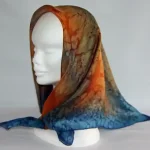 Orange and Navy Blue Square Silk Headscarf from Designs on Silk