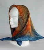 Orange and Navy Blue Square Silk Headscarf from Designs on Silk