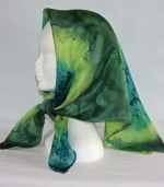 Peacock Blue, Lime Green and Dark Green Square Silk Headscarf from Designs on Silk