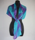 Purple and Turquoise Large Long Silk Scarf from Designs on Silk