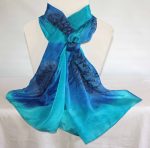 Turquoise, Royal Blue and Navy Blue Large Long Silk Scarf