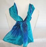 Turquoise, Royal Blue and Navy Blue Large Long Silk Scarf - Image 3