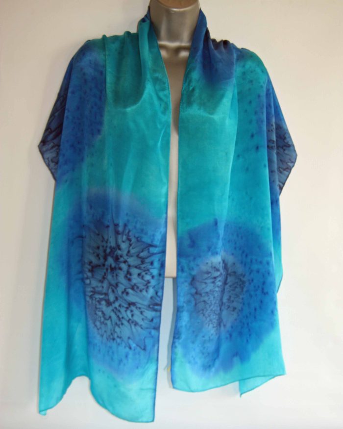 Turquoise, Royal Blue and Navy Blue Large Long Silk Scarf - Image 4