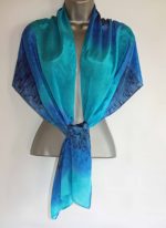 Turquoise, Royal Blue and Navy Blue Large Long Silk Scarf - Image 2