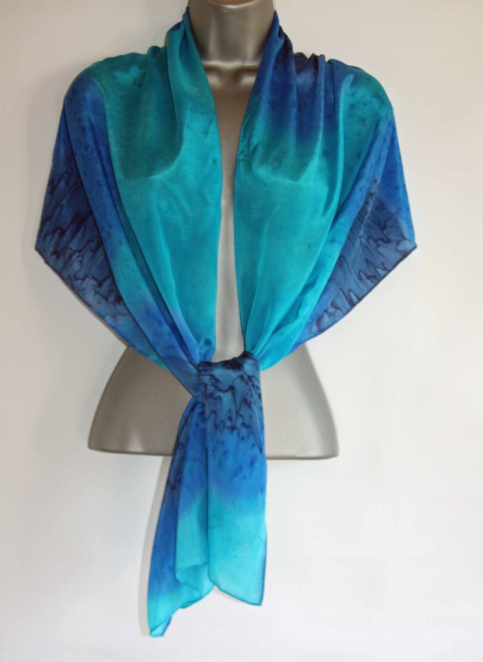 Turquoise, Royal Blue and Navy Blue Large Long Silk Scarf - Image 2