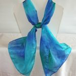 Emerald Green, Royal Blue and Turquoise Medium Long Silk Scarf