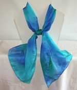 Emerald Green, Royal Blue and Turquoise Medium Long Silk Scarf