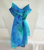 Emerald Green, Royal Blue and Turquoise Medium Long Silk Scarf - Image 4