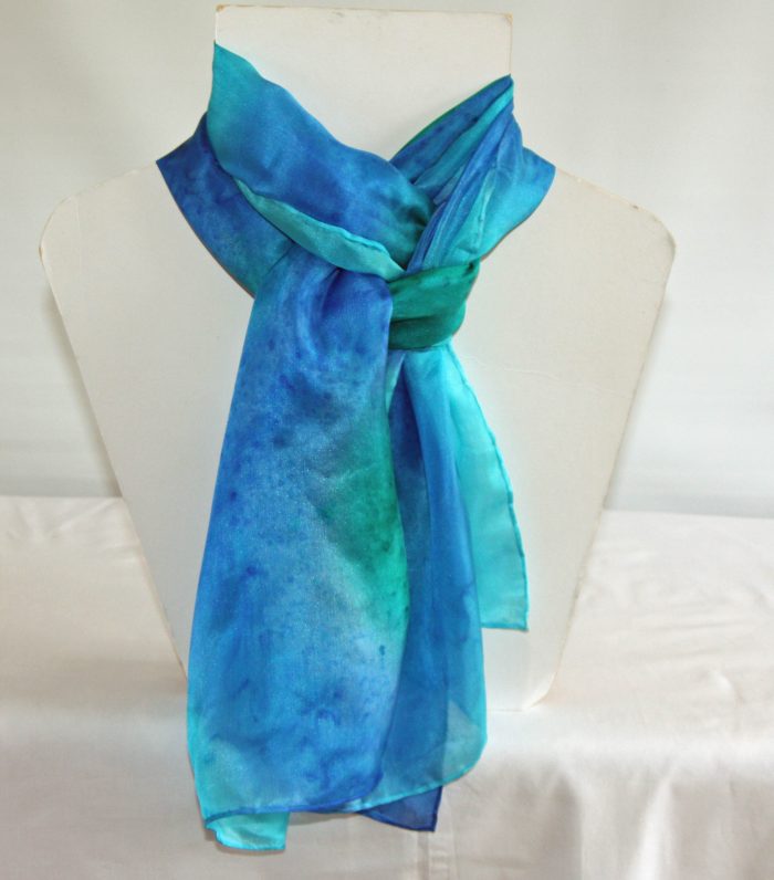 Emerald Green, Royal Blue and Turquoise Medium Long Silk Scarf - Image 4