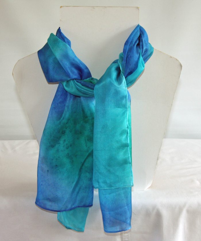 Emerald Green, Royal Blue and Turquoise Medium Long Silk Scarf - Image 3