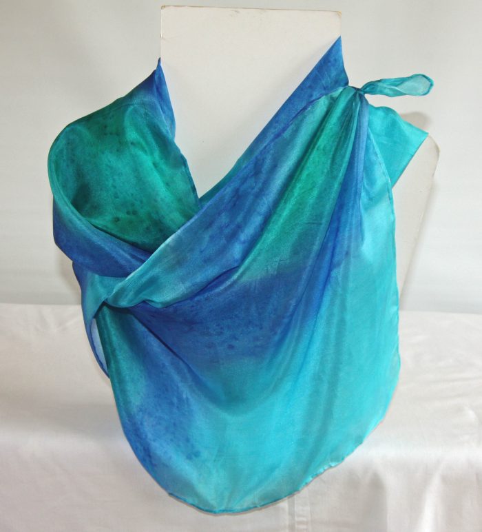 Emerald Green, Royal Blue and Turquoise Medium Long Silk Scarf - Image 2