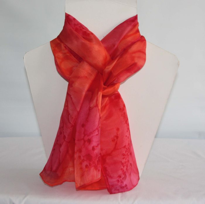 Orange and Fuchsia Pink Medium Long Silk Scarf - Image 4