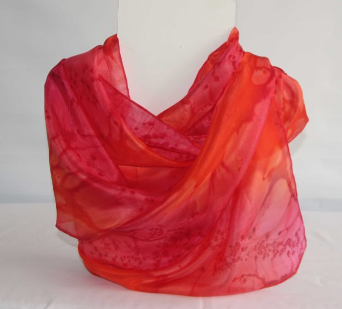 Orange and Fuchsia Pink Medium Long Silk Scarf - Image 2