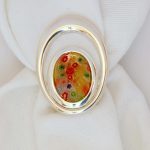 Orange Milliefiore glass Oval Silk Scarf Clasp