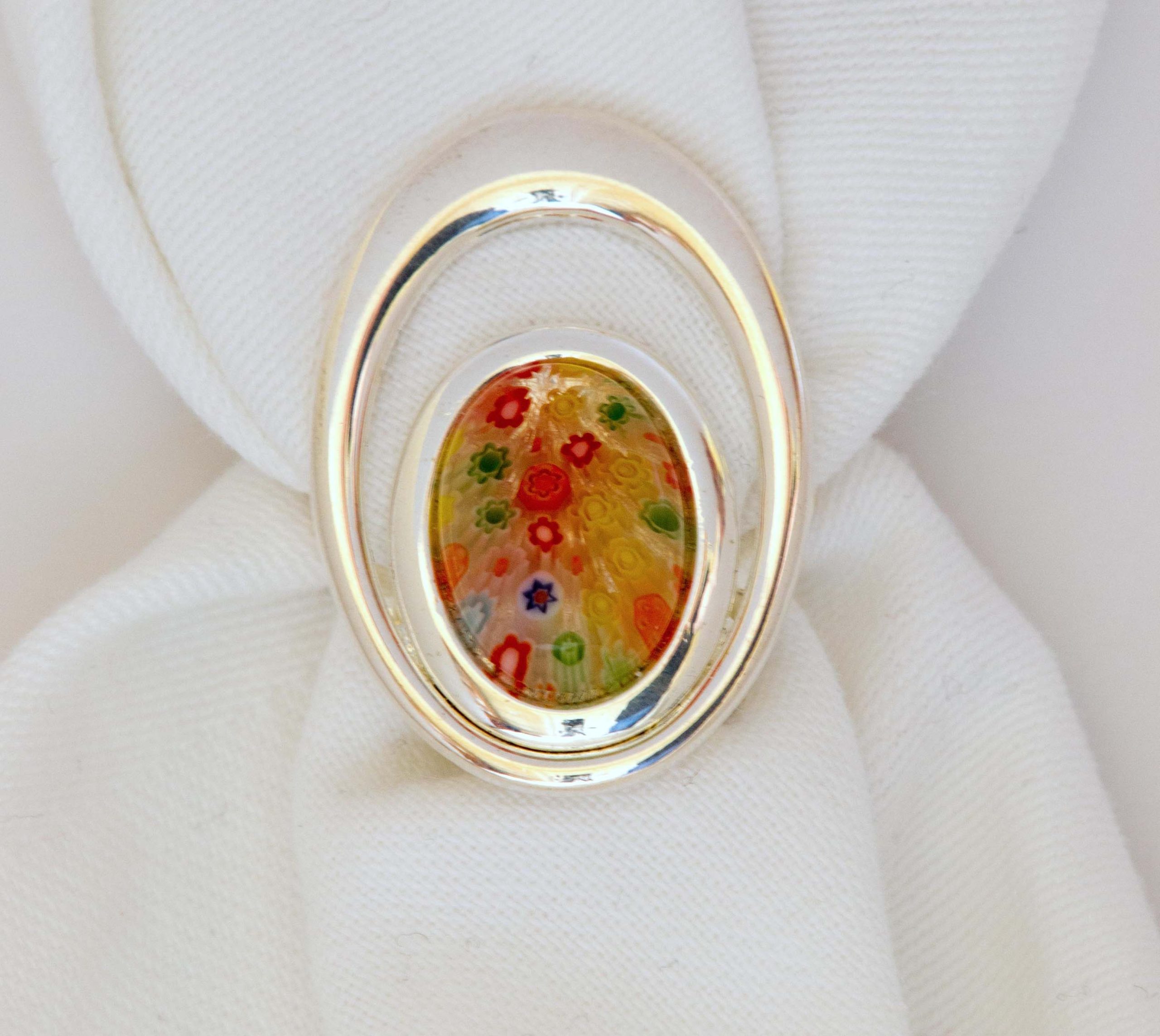 OLYMPUS DIGITAL CAMERA Orange Milliefiore glass Oval Silk Scarf Clasp - Image 1