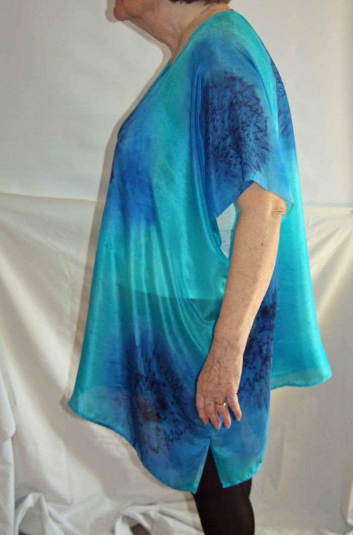 Royal Blue, Navy Blue & Turquoise Silk Kaftan - Image 3