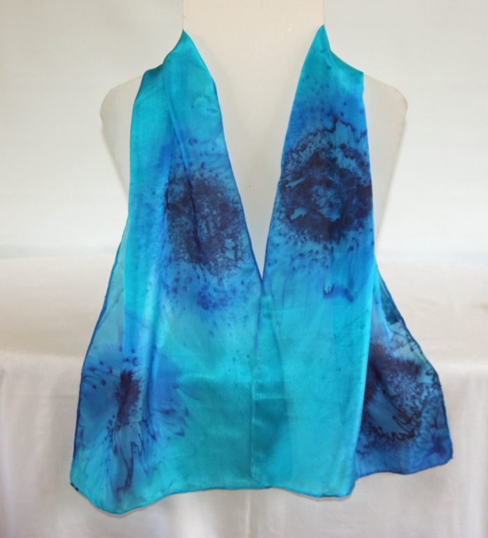 Navy, Royal Blue and Turquoise Small Long Silk Scarf - Image 3