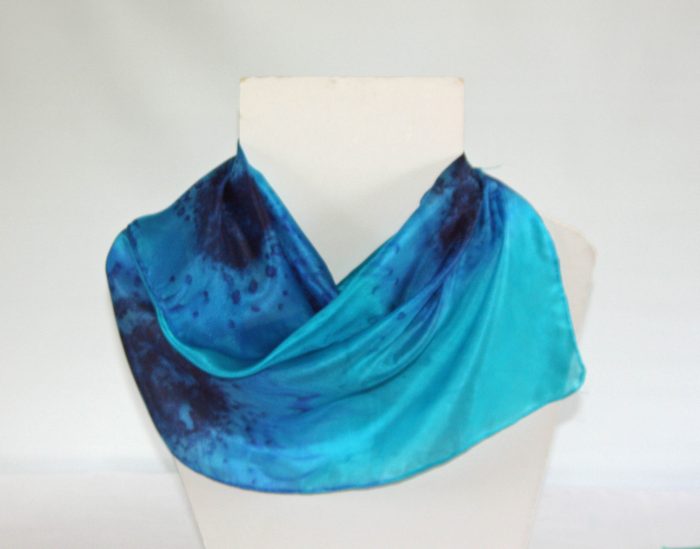 Navy, Royal Blue and Turquoise Small Long Silk Scarf - Image 2
