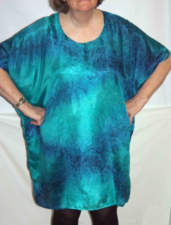Emerald Green & Navy Blue Silk Kaftan - Image 2