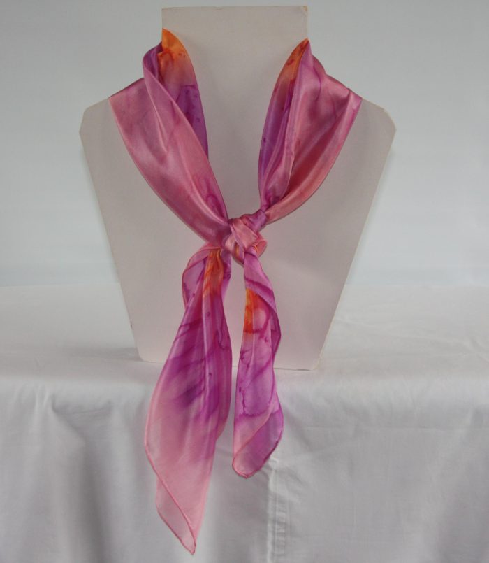 Orange, Purple and Pink Large Square Silk Scarf - Image 3