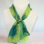 Peacock, Lime and Dark Green Small Long Silk Scarf