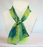 Peacock, Lime and Dark Green Small Long Silk Scarf