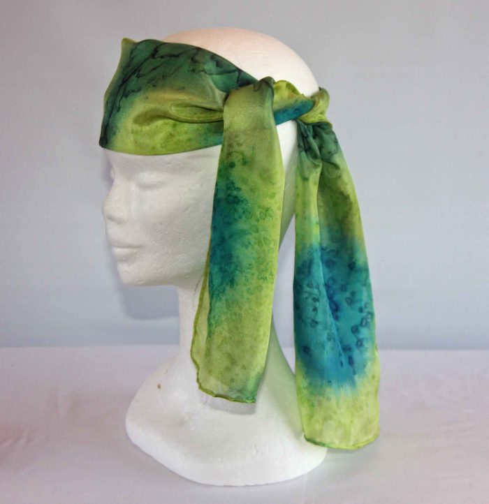 Peacock, Lime and Dark Green Small Long Silk Scarf - Image 3