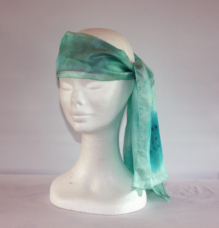 Peppermint and Peacock Small Long Silk Scarf - Image 4