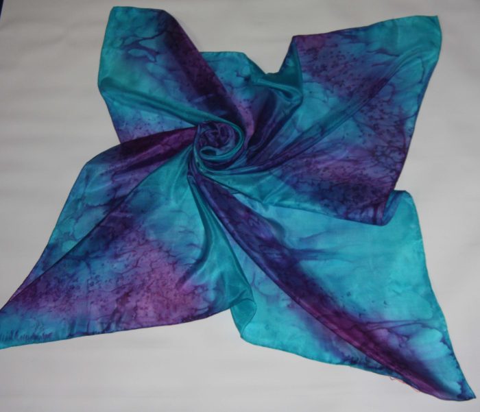 Purple and Turquoise Large Square Silk Scarf - Image 4