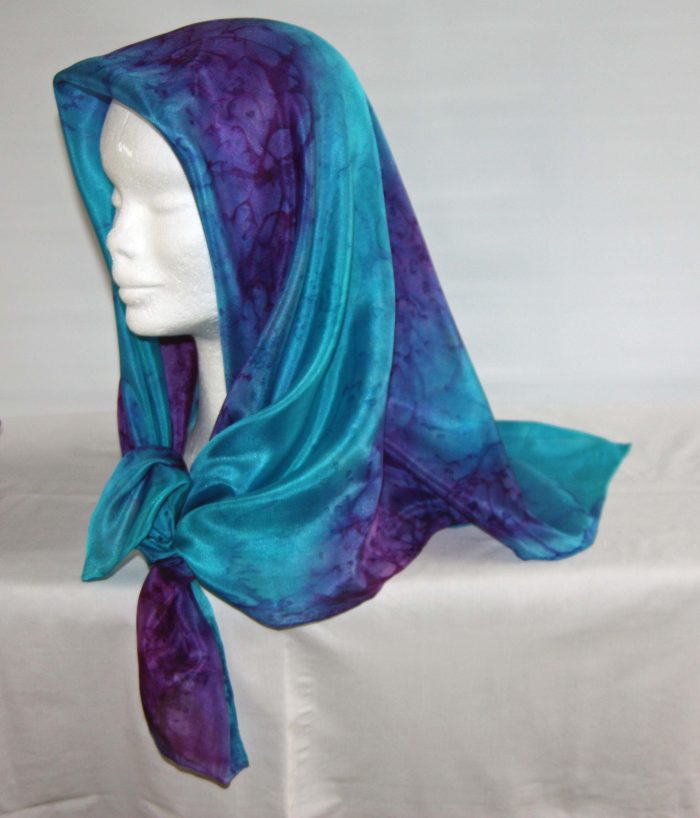 Purple and Turquoise Large Square Silk Scarf - Image 2