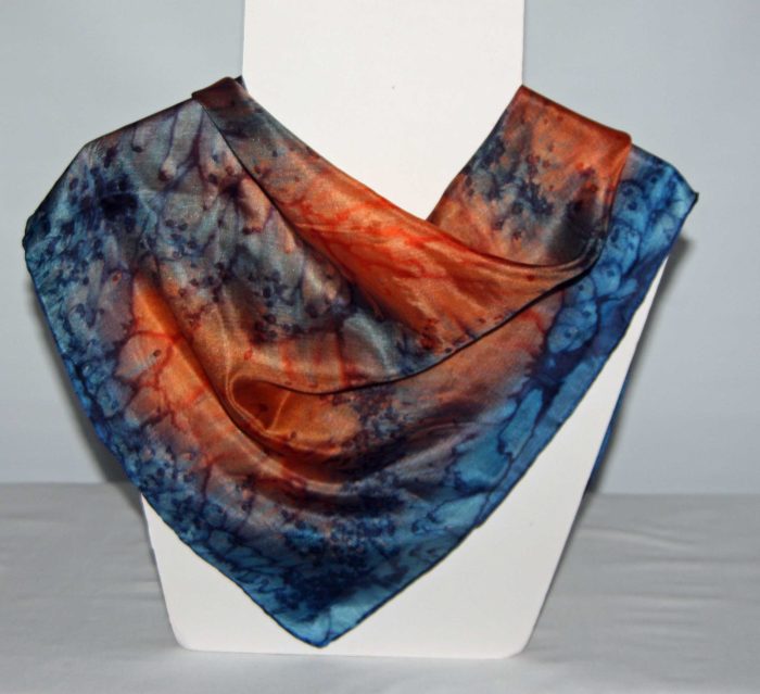 Orange and Navy Blue Square Silk Bandanna - Image 2