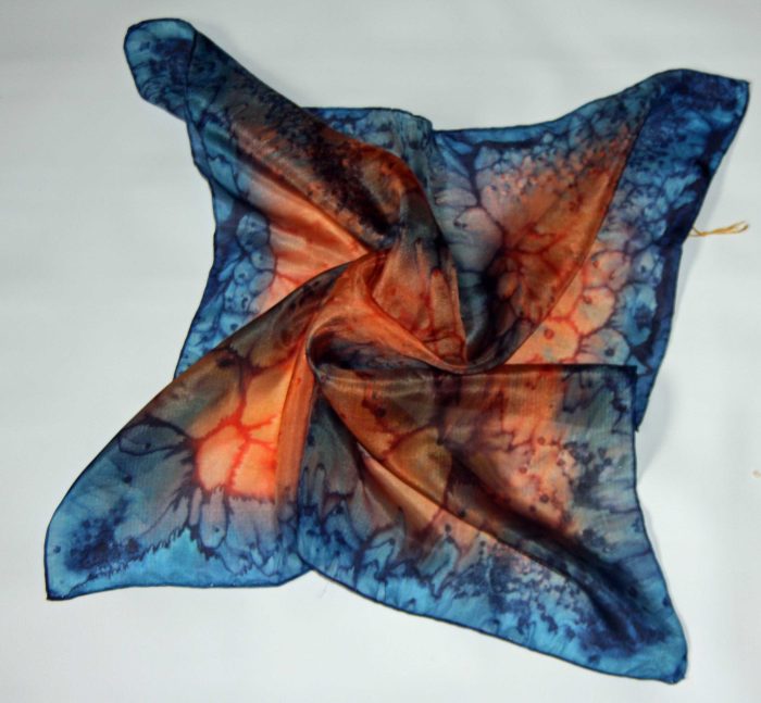 Orange and Navy Blue Square Silk Bandanna - Image 4