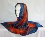 Orange and Navy Large Long Silk Scarf - Image 2