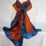 Orange and Navy Large Long Silk Scarf