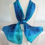Navy, Royal Blue and Turquoise Medium Long Silk Scarf