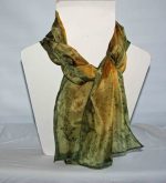 Olive Green and Golden Yellow Medium Long Silk Scarf - Image 2