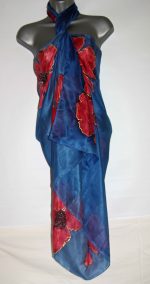 Poppies on Navy Blue Silk Sarong