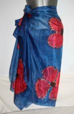 Poppies on Navy Blue Silk Sarong - Image 3