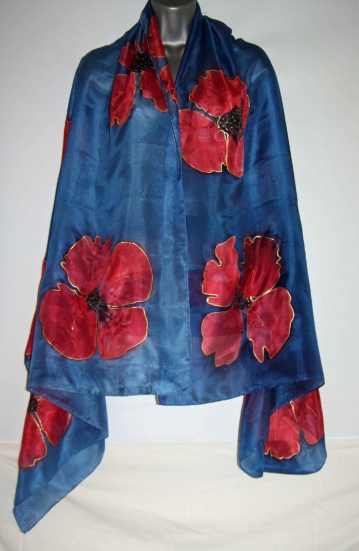 Poppies on Navy Blue Silk Sarong - Image 5