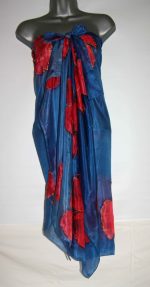 Poppies on Navy Blue Silk Sarong - Image 2