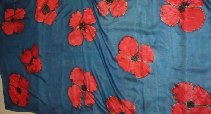 Poppies on Navy Blue Silk Sarong - Image 4